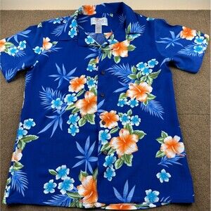 Hawaii Hangover Short Sleeve Shirt Men's Small  Blue Floral Colorful Button Up